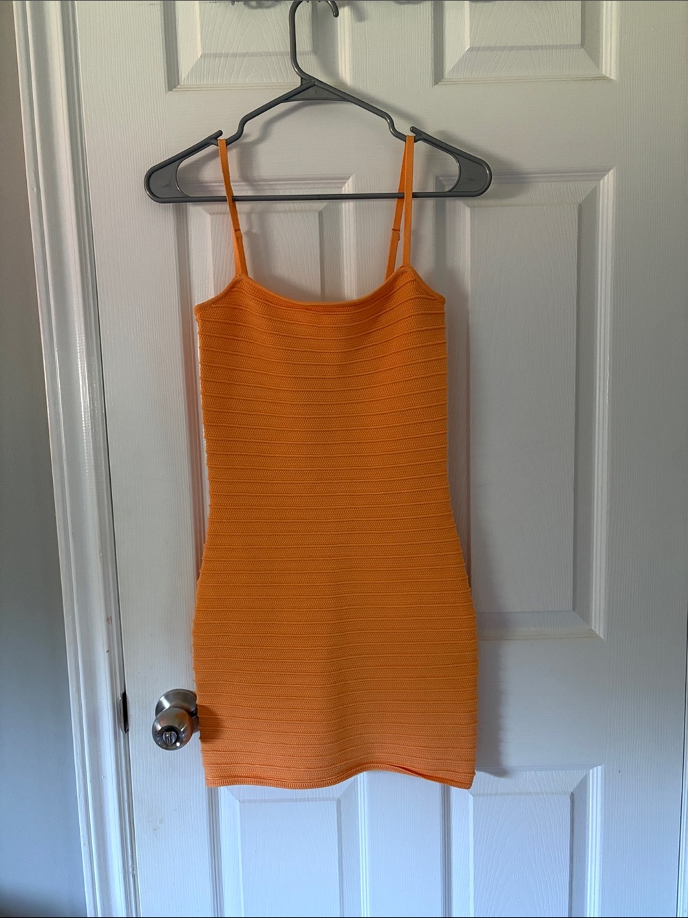 Going out Dynamite Orange Ribbed Spaghetti-Strap Mini Dress - Picture 1 of 2